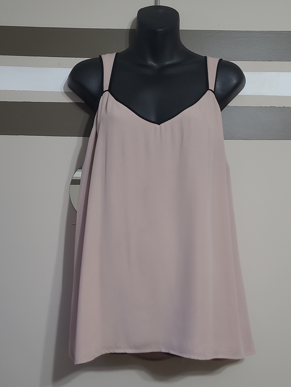 Le Chateau Light Blush Cami Black Trim Lined Tank Top S, XXL